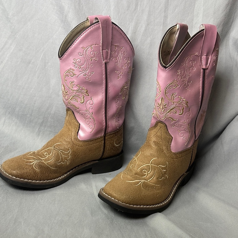 Old West Pink and Tan Cowboy Boots